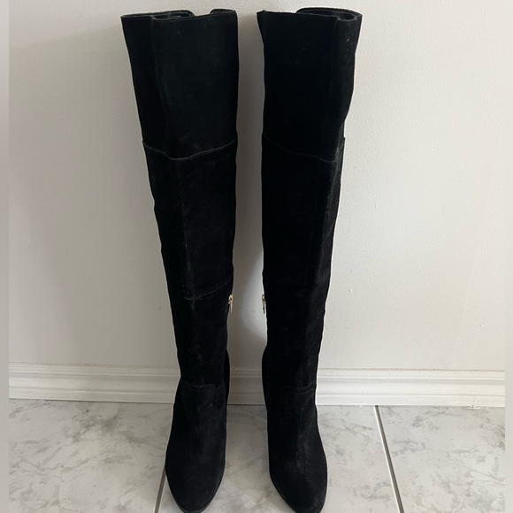 Aldo black genuine suede over knee boots block heel - Picture 2 of 6